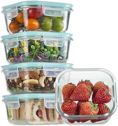 Vtopmart 5Pack 17.5oz Glass Storage Containers with Lids, Green