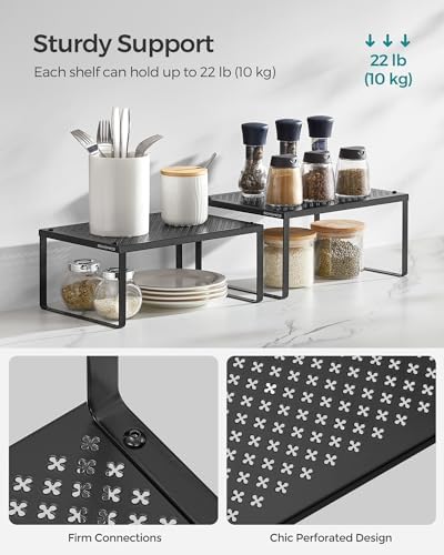 SONGMICS Set of 2 Metal Spice Racks, Stackable Expandable Shelf Risers