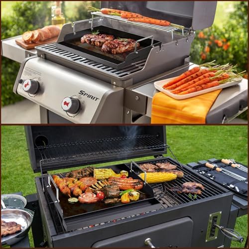 Cast Iron Griddle for Gas Grill, Nanoceramic Nonstick Flat Top Griddle Insert for Outdoor Gas Grill, 17" x 13" Flat Top Plate for Weber, Nexgrill, Charbroil Grills, Plancha Para Cocinar