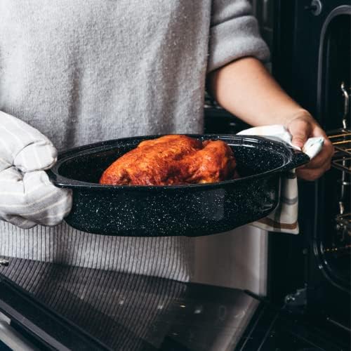 Granite Ware 13" Oval Roaster with Lid – Enameled Steel, Oven Safe to 932°F – Ideal for Roasting, Baking & Sourdough Bread – Self-Basting Cover, Dishwasher Safe, 7 lb Capacity