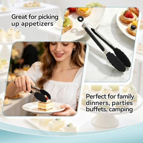 Small Cooking Tongs 7 inch Mini Serving Tongs with Silicone Tips