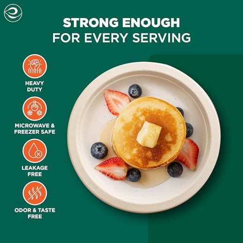 ECO SOUL 10 Inch Disposable Bagasse Paper Plates (400 Pack, Round)