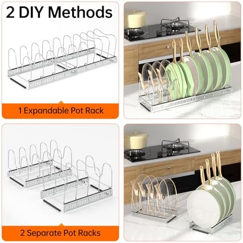 MUDEELA Expandable Pot Pan Lid Organizers inside Cabinet, 10 Divider-Silver