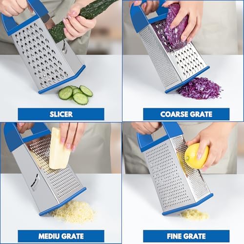 Cheese Grater With Container Box Grater Stainless Steel Kitchen Dark Blue