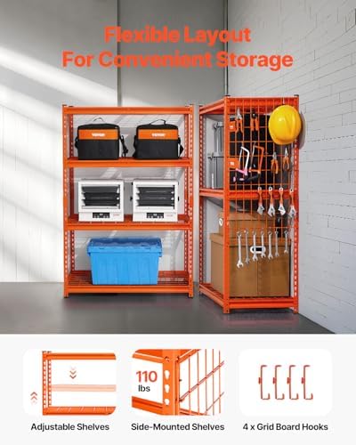 VEVOR Storage Shelves, 2400 lbs, 4 Tier Heavy Duty Garage Shelving, 20" D x 40" W x 60" H Adjustable Metal Shelves for Industrial Shelving Unit Utility Shelf, for Kitchen, Warehouse, Basement, Orange