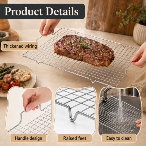 4 Pack Heavy-Duty Wire Cooking Rack Baking Racks with Handle 14.1" x 10.7"