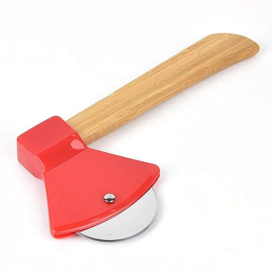 Funny & Cool Axe Pizza Cutter - Unique Men Dad Tool With Steel Сircular Saw, Plastic Cover for Wheel Blade Knife & Bamboo Handle - Cute Kitchen Gadgets Nonstick Stuff Slicer Accessories