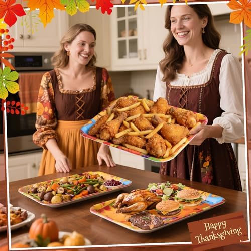Vesici 4 Pack Thanksgiving Serving Trays, 13x10 Inch Melamine Platters