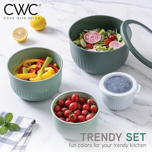 COOK WITH COLOR Prep Bowls with Lids- Wide and Deep Nesting Plastic Small Mixing Bowl Set with Lids, 8 Piece Set - Deep Bowls, Sage