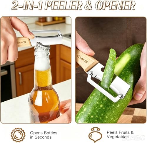 2Pcs multifunctional vegetable peeler, 2026 Upgrade peeler shredder,2.5mm stainless steel peeler With Scallion Shredder and Bottle Opener for Kitchen, Camping and Travel