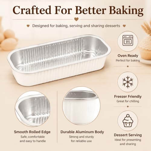 100 Pack Mini Cake Pans with Lids and Spoons, Disposable Aluminum Foil Cake Tins（6.8oz） Mini Loaf Pans with Lids for Party, Wedding, Birthday