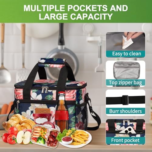 iknoe Insulated Lunch Bag, Foldable 8.5L Cooler Bag for Men & Women, Lunch Box