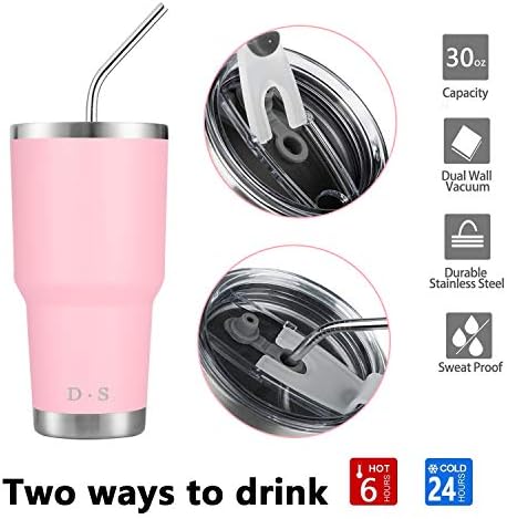 D·S 30 oz Pink Tumbler Double Wall Vacuum Insulated Travel Coffee Mug