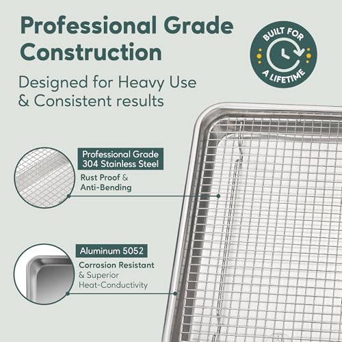 Ultra Cuisine Quarter Sheet Pan with Wire Rack Set - Includes Premium Aluminum Baking Sheet with 100% Stainless Steel Baking Rack, Cookie Cooling Racks with 1/4 Pan Commercial Quality (Pack of 2)