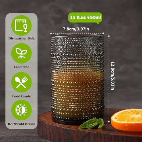 Moretoes 12 Pack 15 Oz Gray Large Hobnail Drinking Glasses Set