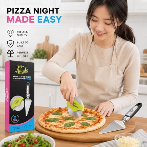 Pizza Cutter Wheel and Pizza Slice Server Combo Set, Stainless Steel with Ergonomic Non-Slip Handle Pizza Spatula, Pie & Cake Server, Dishwasher Safe, Kitchen Tools and Gadgets, Kitchen Essentials
