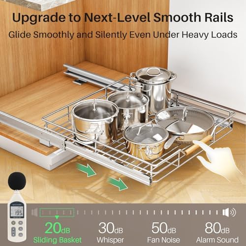 Pull out Cabinet Organizer, 21"W X 21"D, Heavy Duty Smooth Sliding Under Cabinet Shelves for Pots and Pans, Full-Extension Roll out Drawers, Slide out Organization for Home Kitchen Pantry