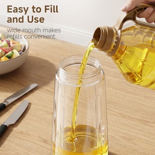Marbrasse 20oz Glass Oil Dispenser Bottle with Auto Flip Cap, White + Brown