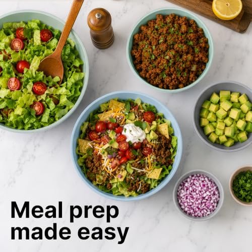Zulay Kitchen 12 Piece Plastic Nesting Mixing Bowl Set - Colorful Bowls with Lids - Microwave and Freezer Safe (Mint Ombre)