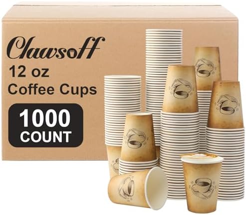 Clawsoff 1000 Pack 12 oz Coffee Cups Disposable Hot Paper Cups