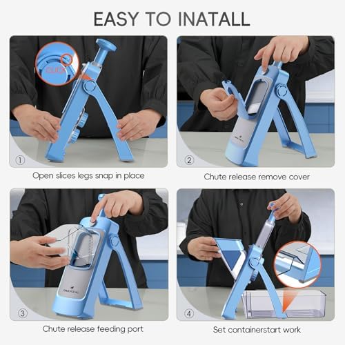 ONCE FOR ALL Safe Mandoline Slicer Pro, Food Slicer with Container, Blue