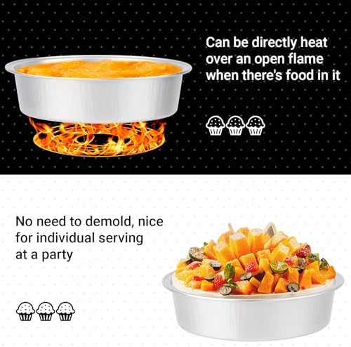 Beasea Aluminum Ramekins, 200 Pack 4" 7.3oz 215ml Mini Disposable Baking Foil Cups No Lids Ramekin Cup Cupcake Aluminum Baking Cups for Party - Silver