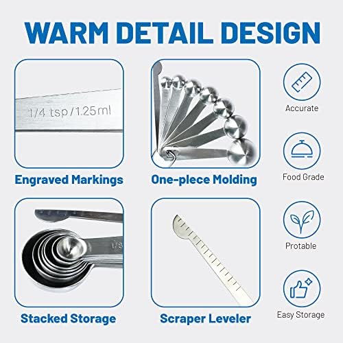 8PCS Measuring Spoons, Premium Heavy Duty Stainless Steel Measuring Spoons Cups Set, Small Tablespoon with Metric and US Measurements, Set of 8 for Measuring Dry and Liquid Ingredients