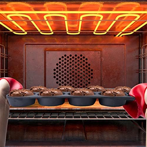 YOLOPLUS+ 16" Pre-seasoned Cast Iron Muffin Pan with Heat Resistant Gloves
