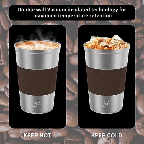 CS COSDDI 12 oz Coffee mug - Stainless Steel Coffee Cup with Leakproof Lid