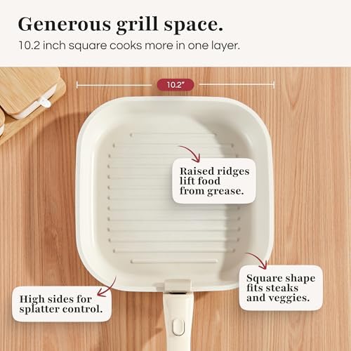 Gourmetific® Grill Pan [FOR INDOOR COOKING] - Non-Stick Square Frying Pan for Stove Tops & other Cooking Tops - Perfect for Grilling Steak, Bacon & Grilled Cheese - Non-Toxic Aluminum Pan