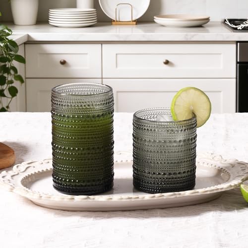 Moretoes Gray Hobnail Drinking Glasses Set of 6 Glass Cups