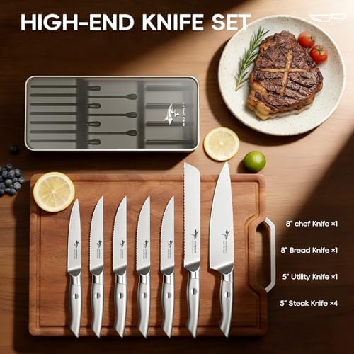 MAD SHARK 8 PCS Drawer Knife Set with Organizer, Kitchen Knife Block Sets