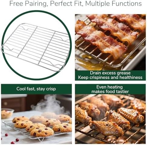 18/0 Stainless Steel Baking Sheet with Cooling Rack, 9.2 Inch Oven-Safe Non-Toxic Cookie Sheets for Baking, Coating Free & Rust Resistant for Healthy Family Baking, Easy to Clean, Heavy Duty