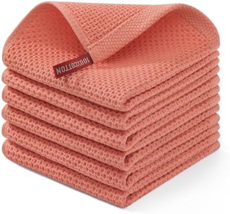 Homaxy 100% Cotton Waffle Weave Kitchen Dish Cloths 6-Pack, Coral