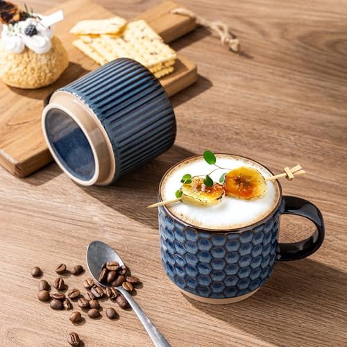 GBhome 15 OZ Stackable Coffee Mugs Set of 4, Ceramic Coffee Cups Set