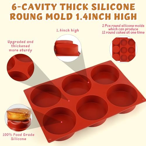 4Inch Round Silicone Mold for Baking, 2Pcs Silicone Muffin Top Pans for Baking Muffin Top, Whoopie Pie, Sandwiches, Hamburger (2Pcs(1.4Inch Deep))