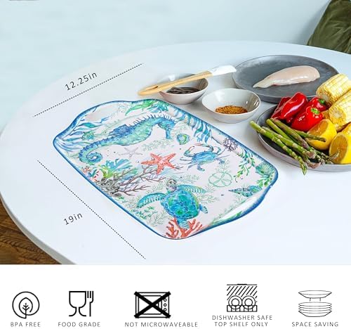 LEHAHA Melamine Serving Platters for Serve Food Set of 2, Trays with Handle