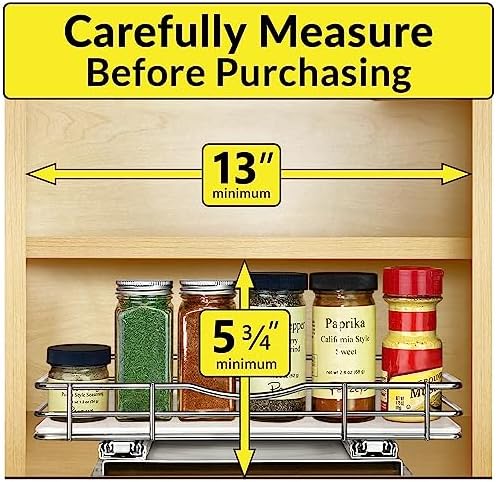 LYNK PROFESSIONAL® Pull Out Spice Organization for Cabinets - 12-3/8 inch Wide – Spice Rack for Inside Cabinets, Slide Out Spice Rack Organizer for cabinet – Pull Out Spice Rack, Sliding 1 Tier Chrome