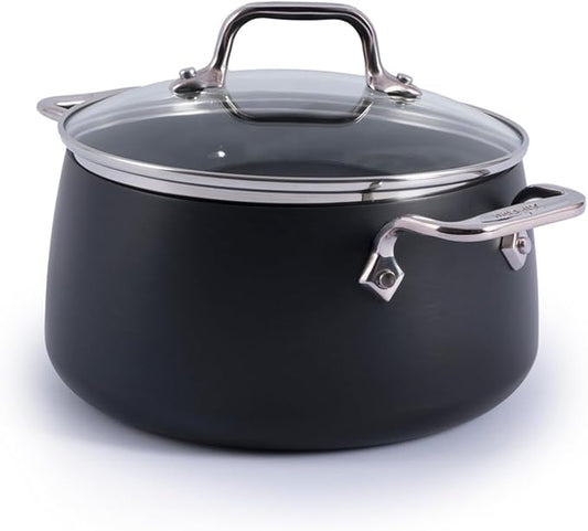 All-Clad HA1 Expert Hard Anodized Nonstick Stock Pot with Lid (4 Qt) For Pasta, Soup, Dishwasher-Safe, Oven-Safe Up to 500°F Compatible with All Stovetops (Gas, Electric & Induction) - Black