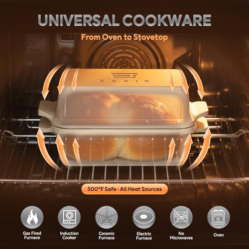 Enameled Cast Iron Dutch Oven for Sourdough Bread Baking, 9×5 Dutch Oven Pot with Lid, 2 in 1 Bread Baking Pans with Lid, Roasting & Braising, Easy Release, Oven & Induction Safe (4.2 QT,White)