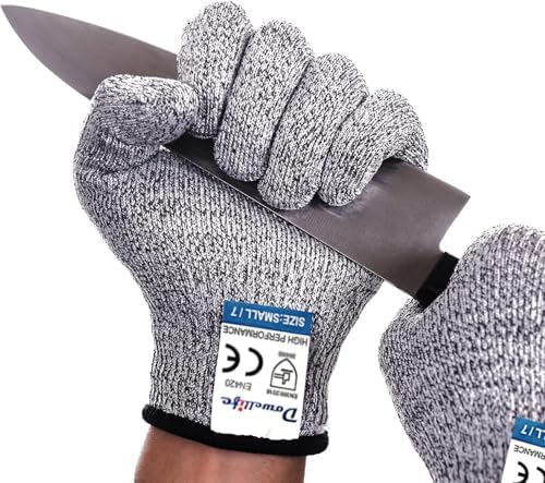 Dowellife Cut Resistant Gloves Protection, Safety Kitchen Cuts Gloves for Oyster Shucking, Fish Fillet Processing, Mandolin Slicing, Meat Cutting and Wood Carving, 1 Pair (Small)