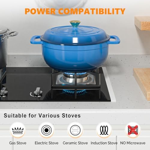 Bonnlo 7.5QT Round Dutch Oven, Enameled Cast Iron Dutch Oven Pot with Lid & Dual Handles, Oven Safe Up to 500° F, for Sourdough, Bread Baking, Stews and Roasting (Blue)