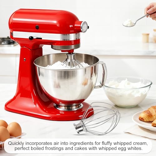 Dishwasher Safe K45WW Wire Whip for Kitchenaid Whisk Attachment 4.5QT-5QT Tilt-Head Stand Mixer,-All Stainless Steel Kitchen aid Whisk Attachment for Cream, Frostings, Cakes