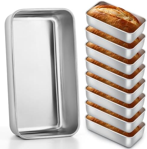 E-far Loaf Pan for Baking Bread, 9 x 5 Inch Stainless Steel Bread Pan, 8PCS