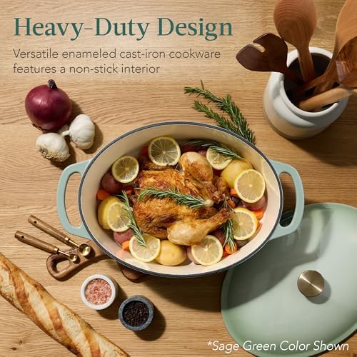 Best Choice Products Oval 7.5 Quart Enamel Cast-Iron Dutch Oven, Heavy-Duty Pre-Seasoned for Baking, Cooking w/Side Handles – French Gray