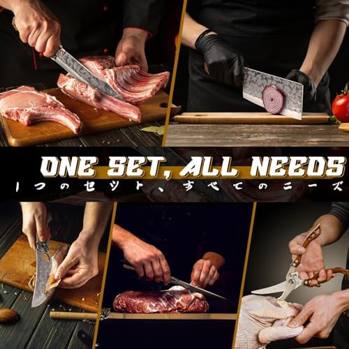 Purple Dragon 8 Pcs Japanese Chef Butcher Knife Set with Roll Bag