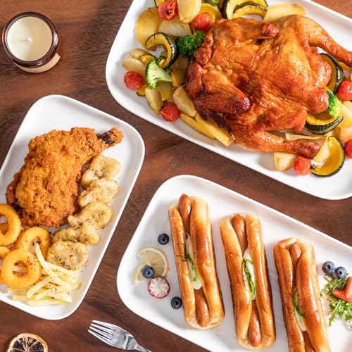 vancasso Stern Serving Platters Set of 3, 11/13/ 15 Inches Rectangular Ceramic Serving Plates, White Serving Trays for Entertaining