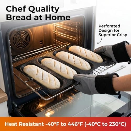 Dioycli Bread Mold for Baking Silicone Large Baguette Bread Pan, 4-Loaf