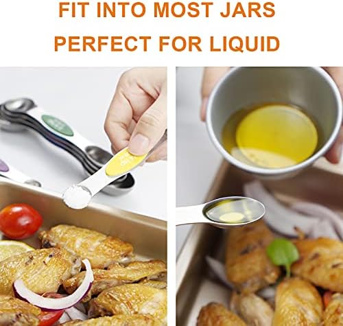 Magnetic Measuring Spoons Set - Stainless Steel Stackable Dual Sided Teaspoon Tablespoon for Measuring Dry and Liquid Ingredients, Measuring Spoons for Cooking & Baking, Fits in Spice Jars, Set of 8
