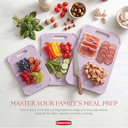 Rubbermaid 3pc Reversible Wheat Fiber Cutting Board Set | BPA Free Non Toxic Cutting Boards for Kitchen – Dishwasher Safe, Non-Slip Corners & Lightweight | For Meat, Veggies & Fruits